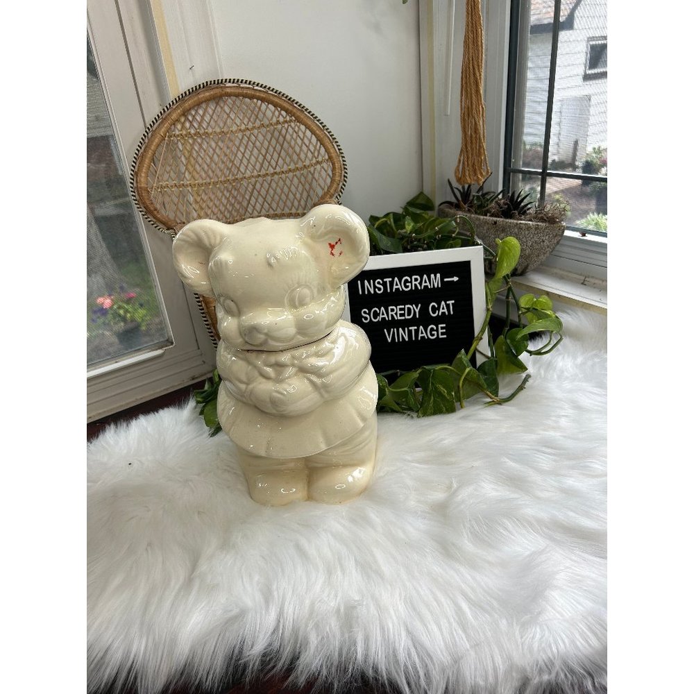 Vintage American Bisque ceramic bear cookie jar 2 in 1 turnaround two faced